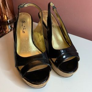 Faux Patent Leather Platform Wedges